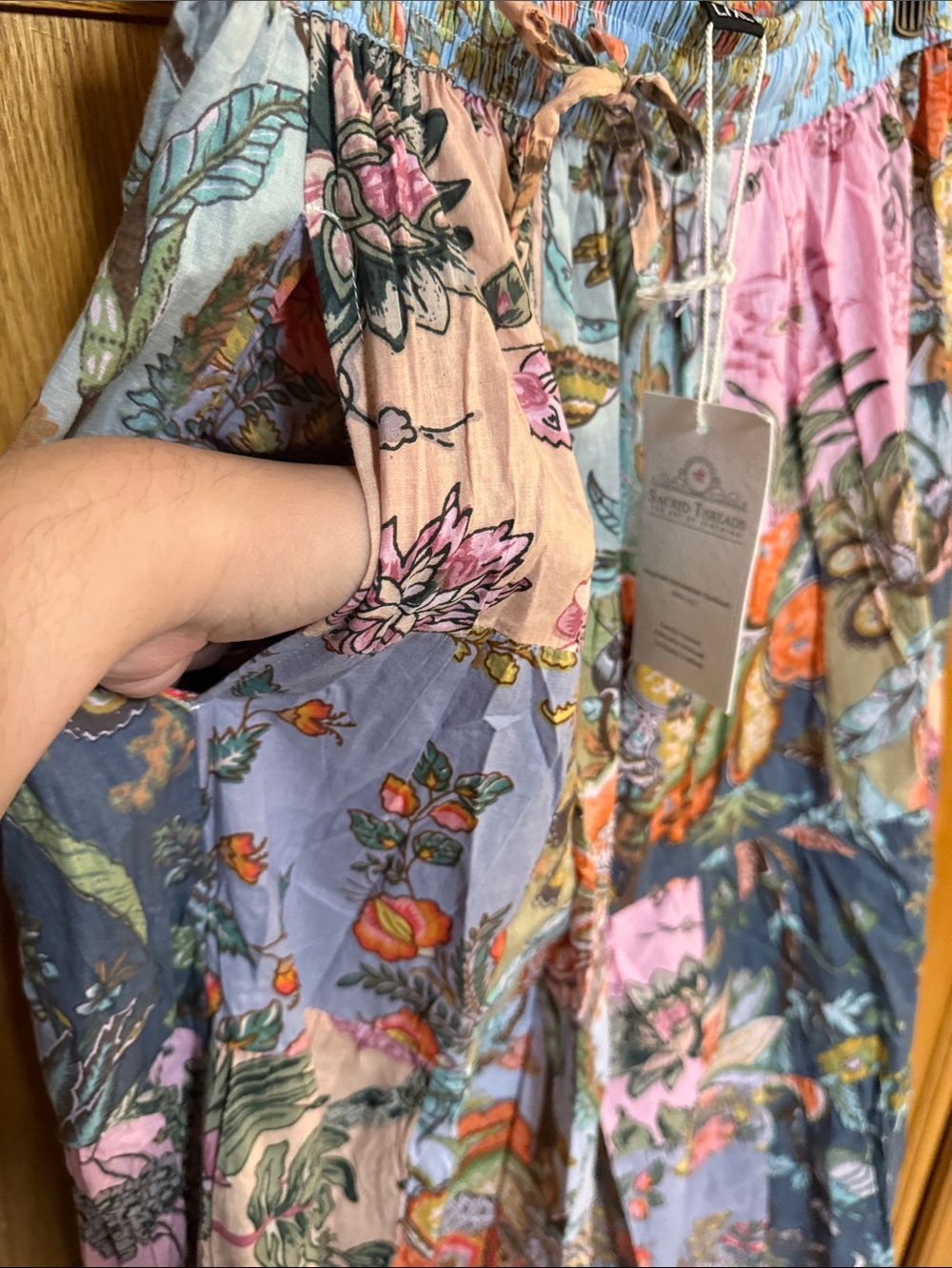 Sacred Threads Floral Patchwork Maxi Skirt - Pink, Blue, Green, Orange - Picture 4 of 5